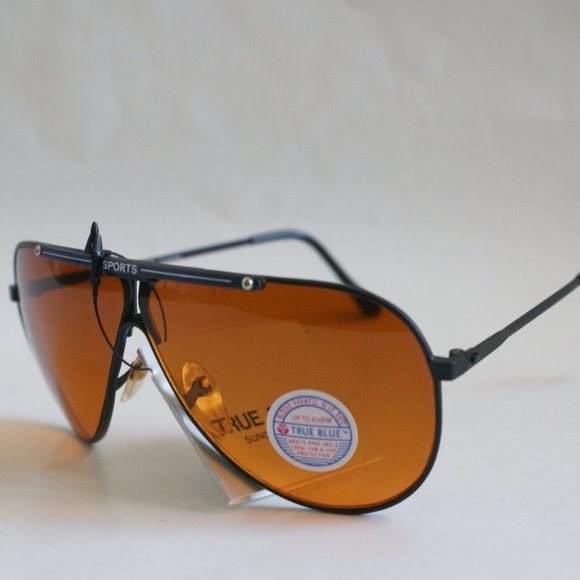 NWT True Vintage "Sports" logo top bar Aviator w/true blue blocker sunglasses - Picture 3 of 4